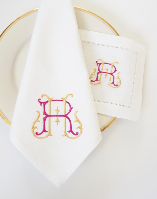 ESTATE FONT with Monogram Embroidered Linen Cloth Napkins and Guest Bath Hand Towels - Wedding Keepsake for Special Occasions